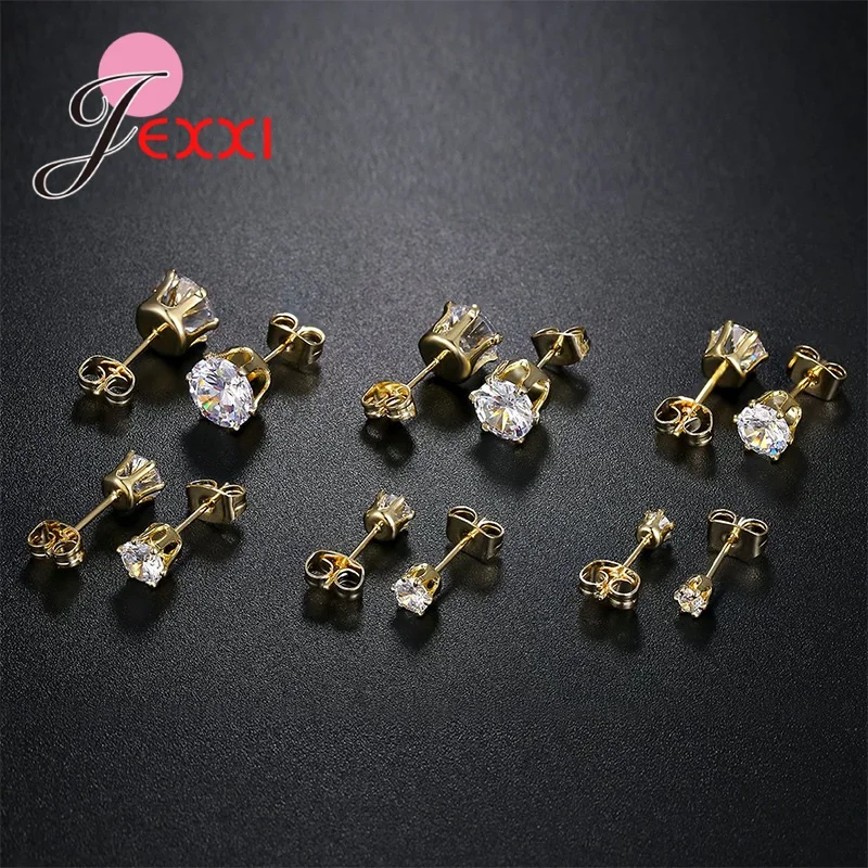 6 Pairs 3/4/5/6/7/8MM Mix Size 925 Silver Needle Rhinestone Claw Setting Simple Classic Stud Earrings for Man Woman Girl Boy 4