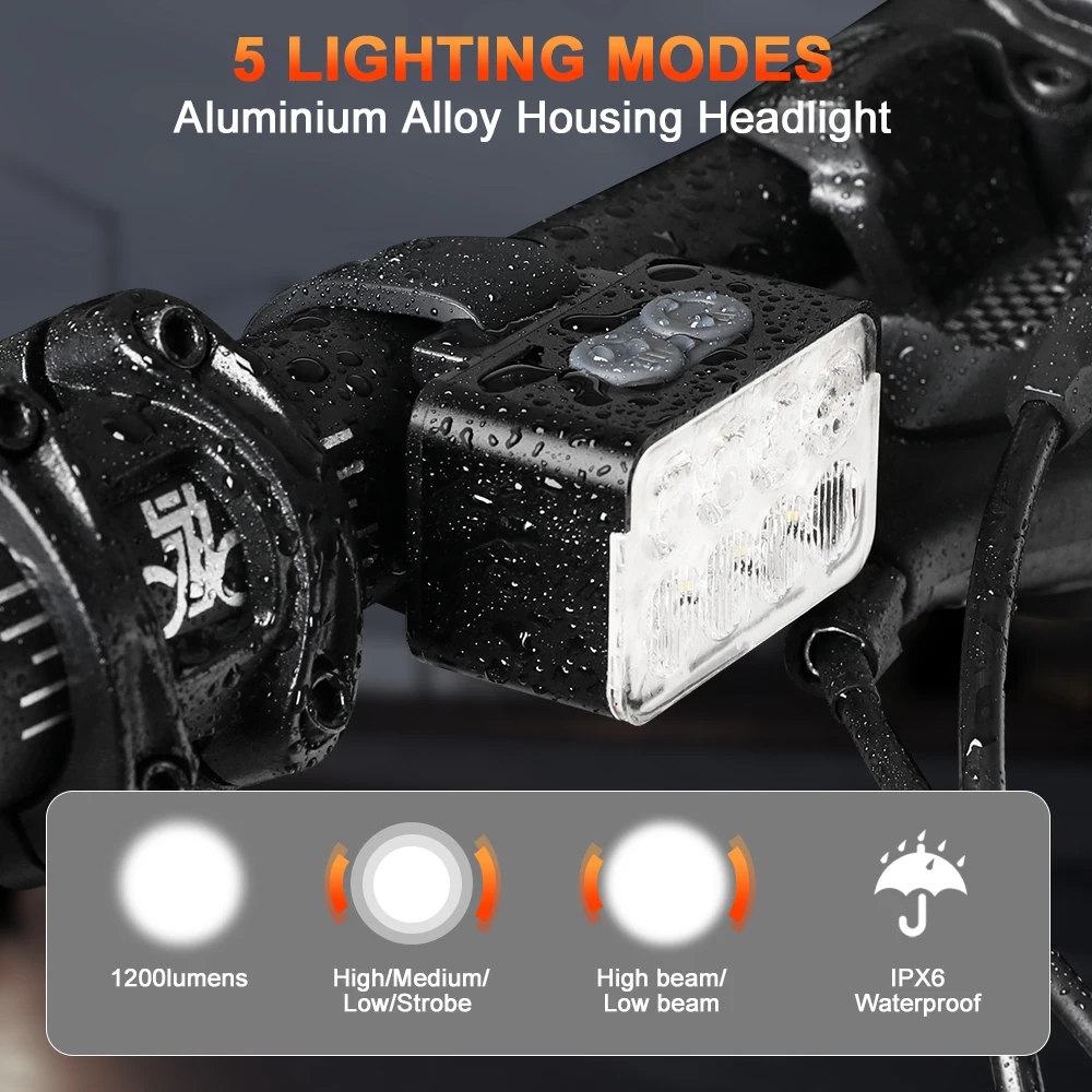 Camluxy Bicycle Tail Light&1200lumens Headlight Set Ultra Bright Bike Headlight and Tail Light Turn Signals with Alarm 110dB
