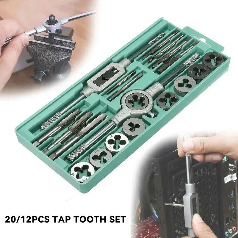 Tap and Die Set Multifunction Hand Screw 12/20Pcs M3-M12 Metric Screw Thread Plugs Taps Straight Taper Tapping and Thread Tools