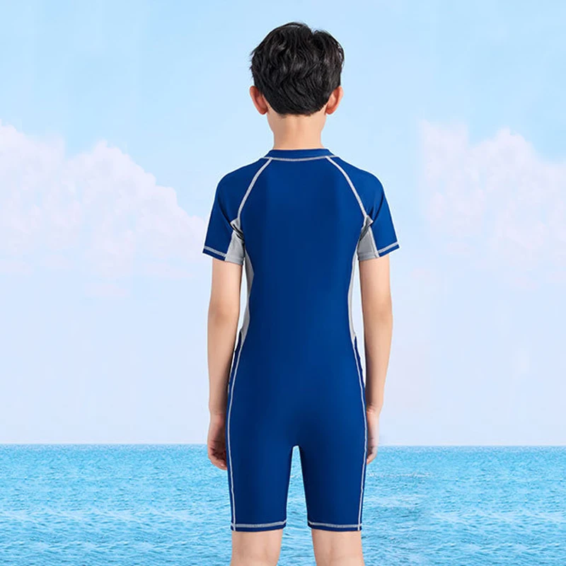 Front Zipper Swimming Suits For Boys One Piece Swimsuit Children Kids Swimwear Teenage Beachwear Fast Dry Big Size