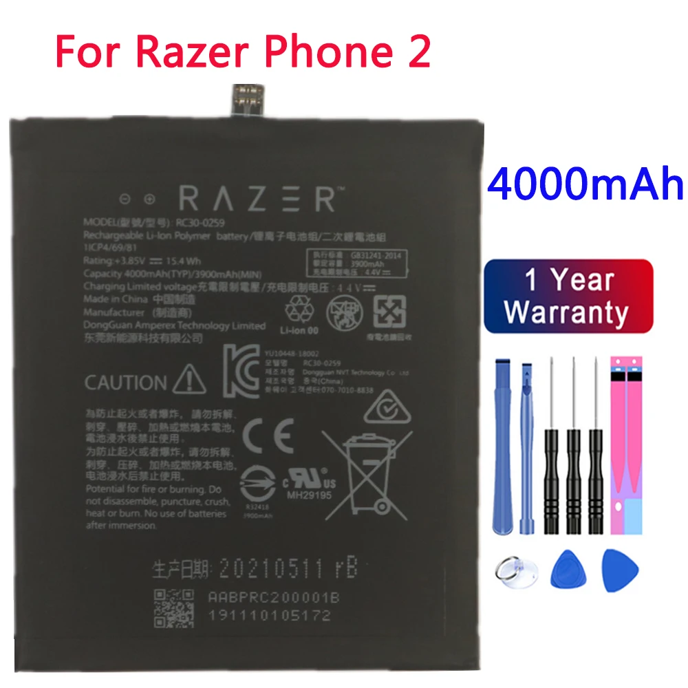 Nuovo 100% Originale Razer Batteria Del Telefono Cellulare Per Razer Telefono 2 Rc30-0259 Batteria 4000Mah Batterie Del Telefono Numero Di Tracciament