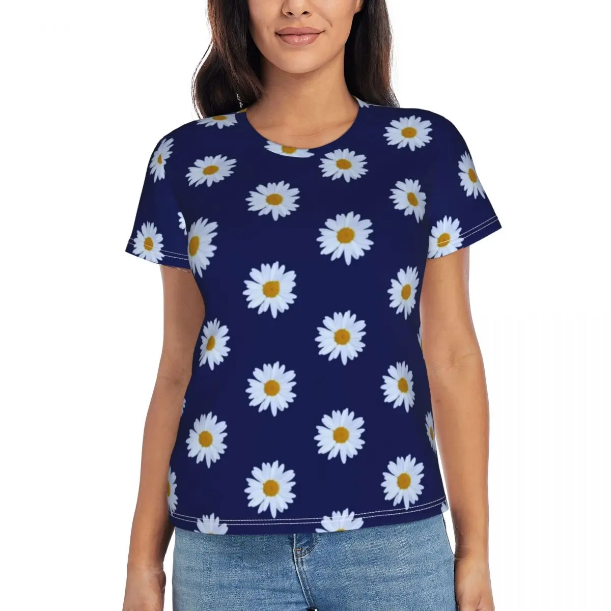 

White Daisies T-Shirts Daisy Delight Floral Print O Neck Casual Oversize T-Shirt Women Y2K Tee Shirt Summer Design Top Tees