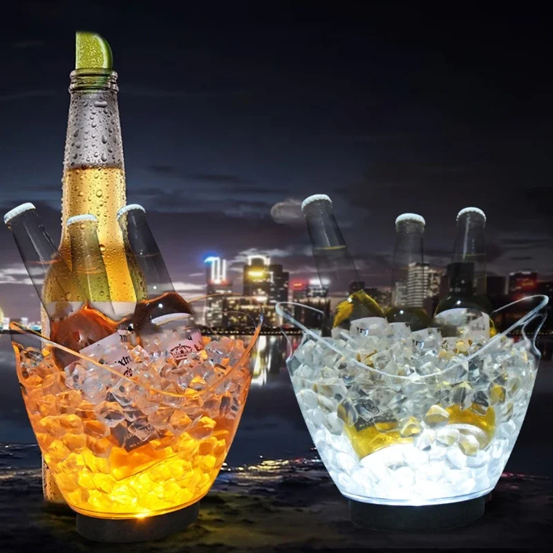 4LWaterproof LED Ice Bucket Nightclub Bar Party Champagne Wine Bucket 6 Color Transparent Light Wine Barrel