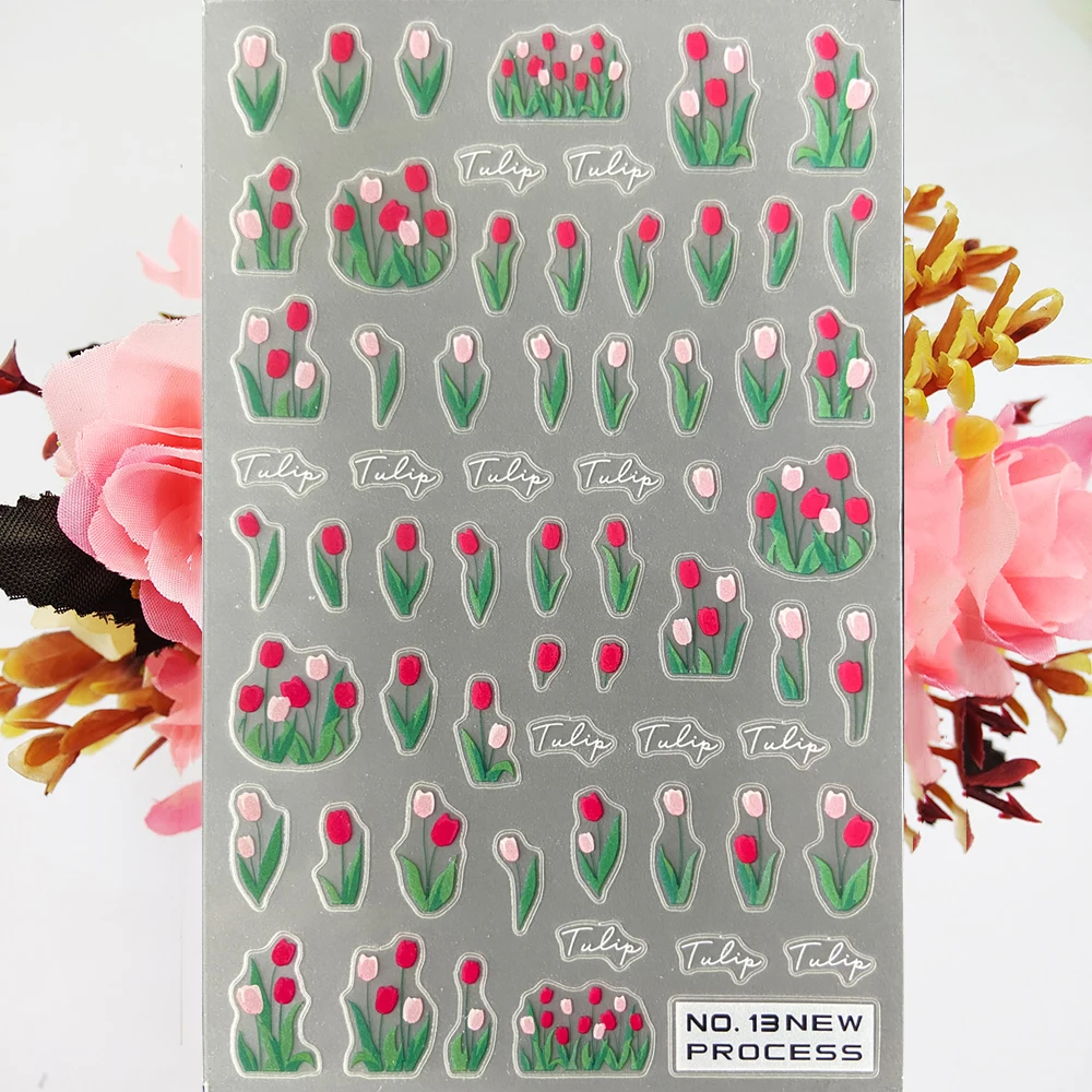 

Frosted 3D Nail sticker Art Watercolor Tulip Flowers Thin Toughness Slider Nails Decorations Decals Manicure Accessories