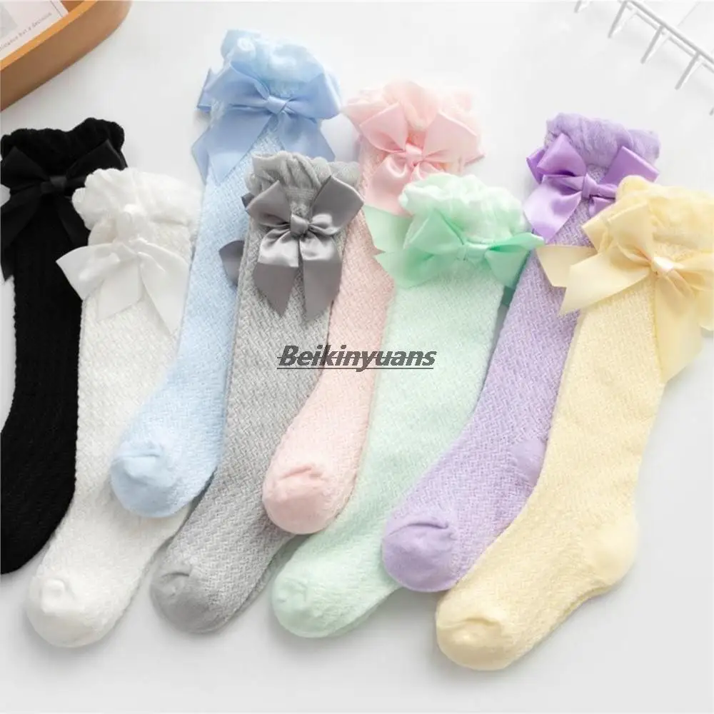 Baby Girls Mesh Socks Summer Babies Knee High Socks Princess Bow Dess