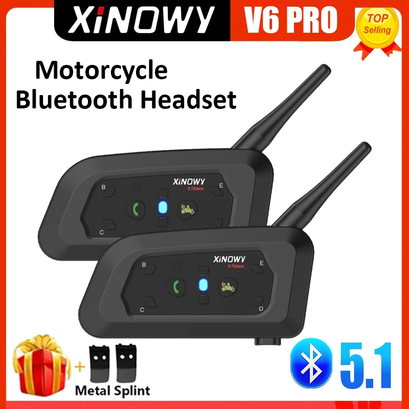 XINOWY V6 PRO 오토바이 헬멧 블루투스 인터콤 헤드셋, 1200M 인터폰 커뮤니케이터, 6 라이더 방수 음악 플레이어..