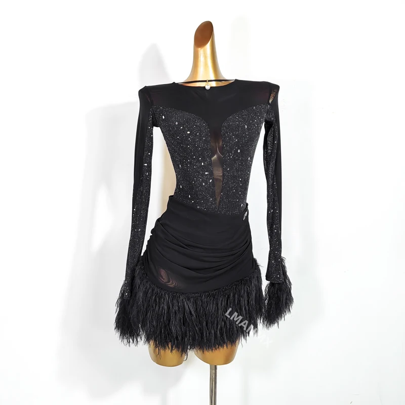 

2024 New Latin Dance Competition Dress Women's Performance Tassel Ballroom Dress Long Sleeves Salsa Clothes Rumba Practice Wear