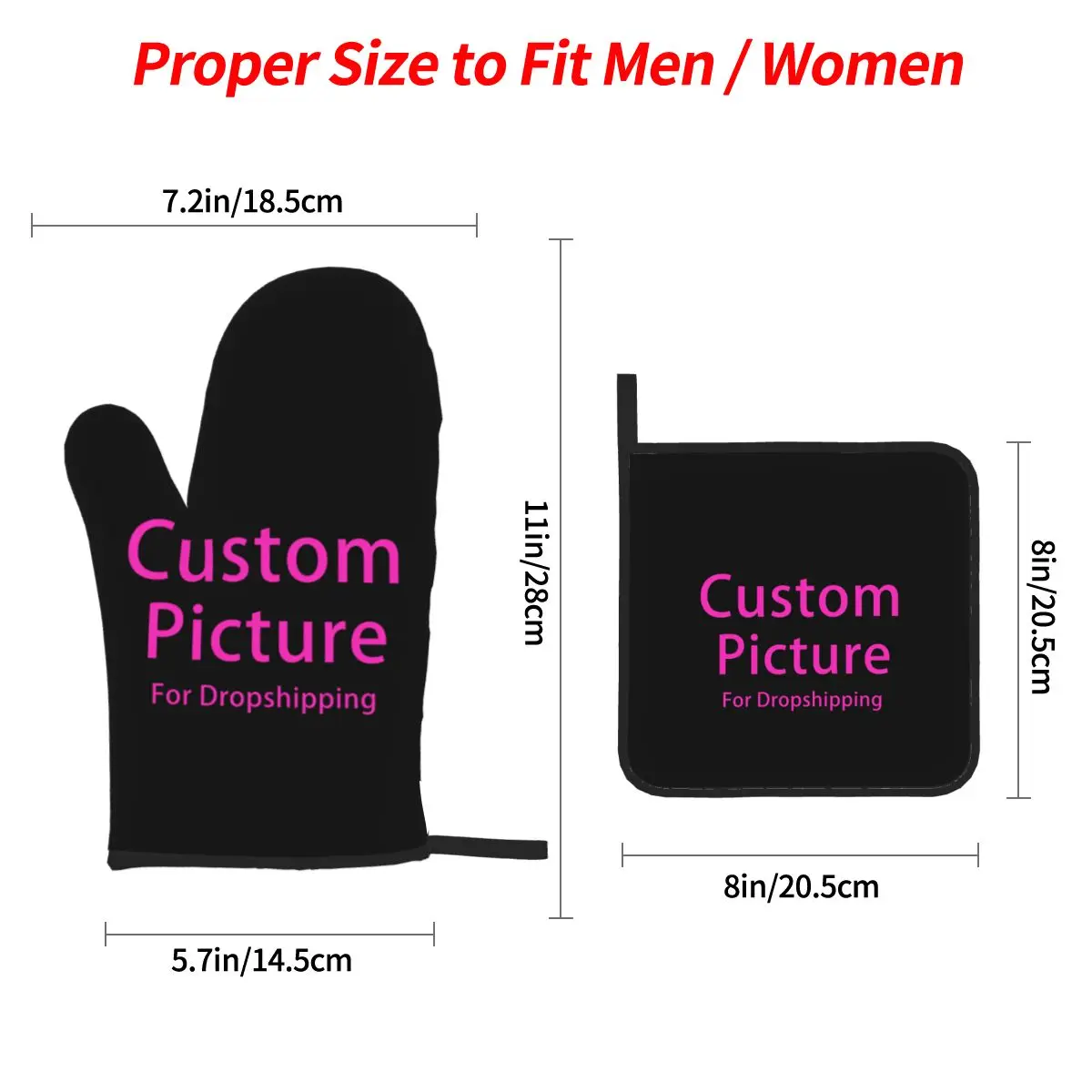 Custom Photo Logo Oven Mitts and Pot Holders Heat Resistant Kitchen Gloves Potholders 4pcs Sets for Cooking Baking Grilling