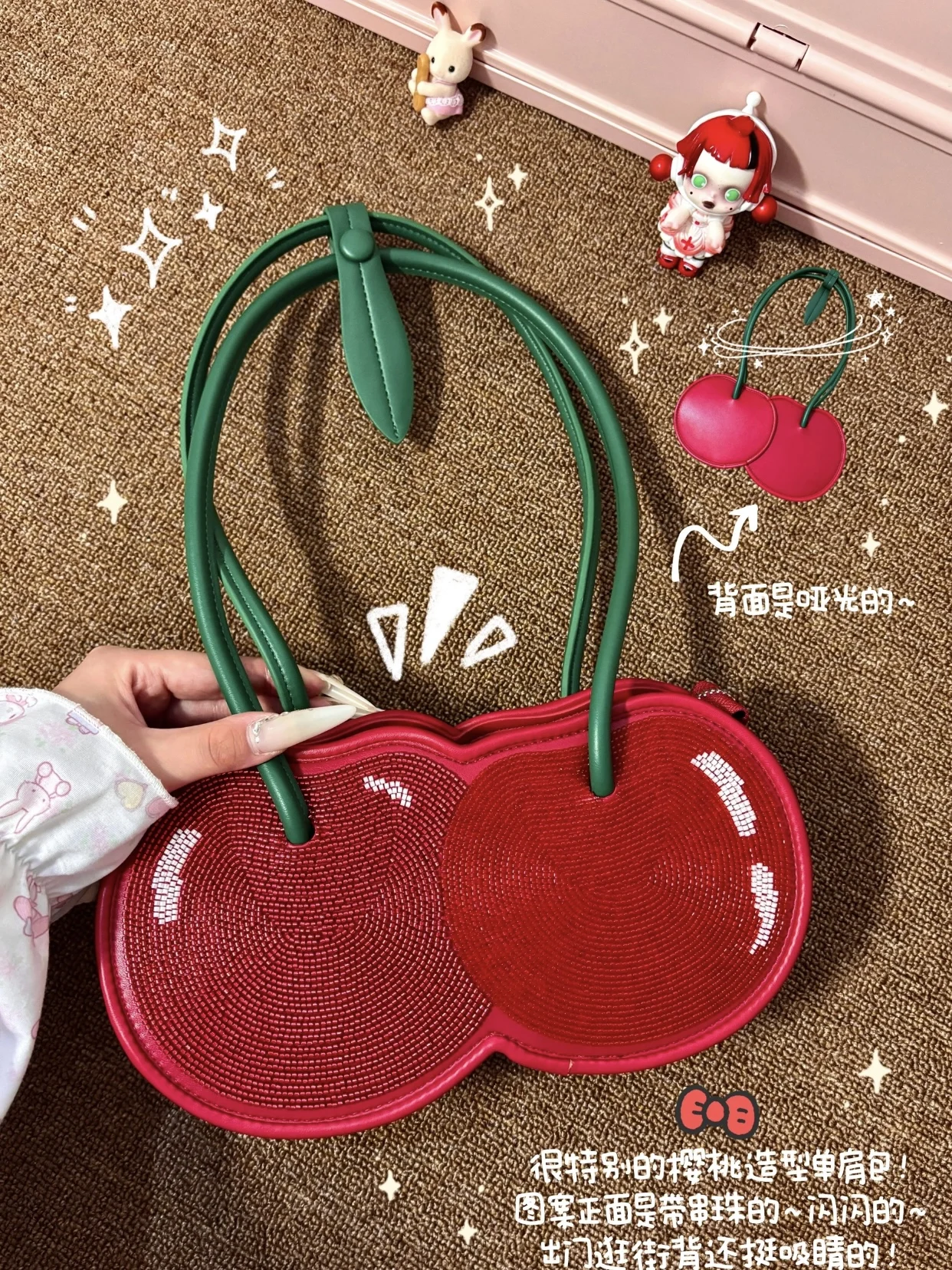 New 2025 Cherry Shaped Single Shoulder Slant Cross Women's Bag Sweet Fresh Painted Leather Fruit Red Chain Bags Women Handbags