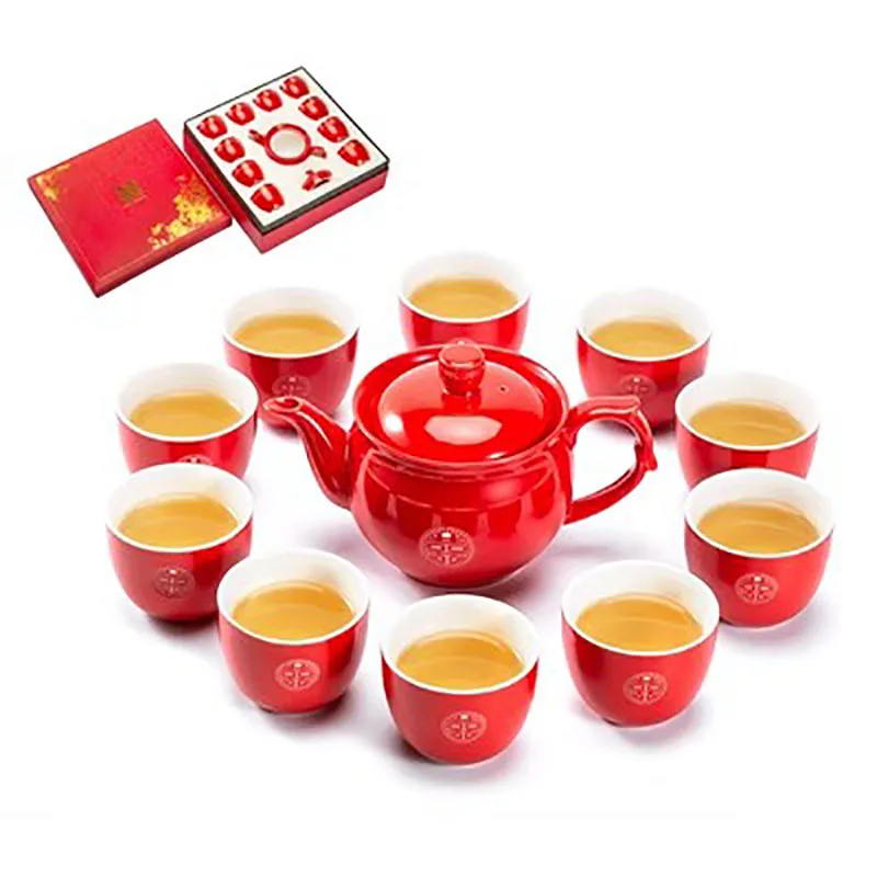 Chinese Traditional Red Porcelain Tea Pot Set, Teacup, Boutique Teaware, Wedding Accessories