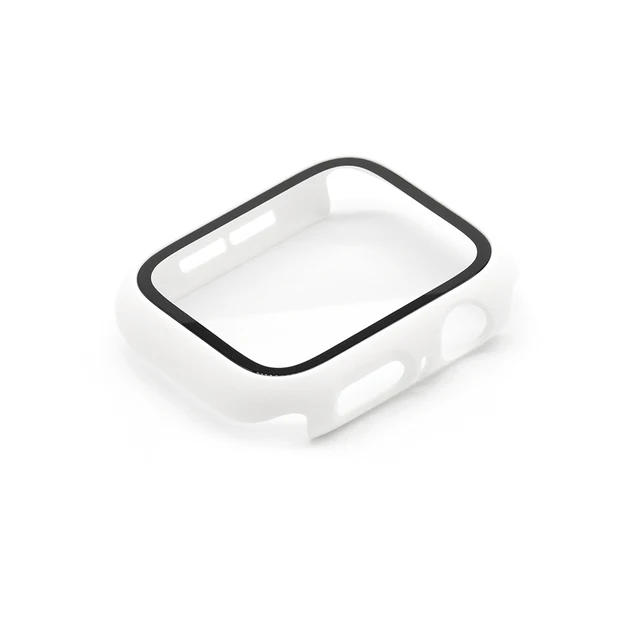 Glass+Case Protection Apple Watch Case Series 7 se 654 321 Bumper for iWatch 45mm 41mm 42mm 38mm 40mm 44mm Protector Apple Watch White