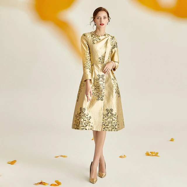 Albert Nipon Gold Jacquard Open Jacket and Matching Dress | Dress, Matching  dresses, Rehearsal dinner dresses