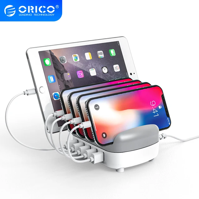 Docking Sttion per cricbtterie USB ORICO  5 porte con supporto 40W 5V2.4A cvo di ricric USB grtuito per iphone Tblet PC Smsung Xiomi|Mobile Phone Chrgers|  