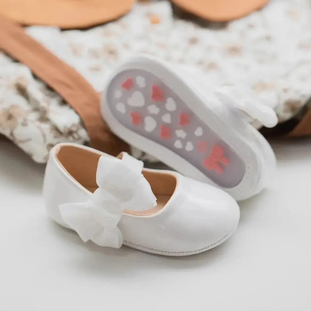 Baby shoes soft sole shoes Meckior Baby Girls Shoes PU Leather Bowknot Flat Non Slip Rubber Sole Toddler First Walkers Princess Wedding Dress Girl Shoes