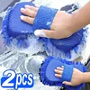 2Pc Blue Microfiber Chenille Car Wash Sponge Care Washing Brush Pad Cleaning Tool Auto Washing Towel Gloves Styling Accessories 1