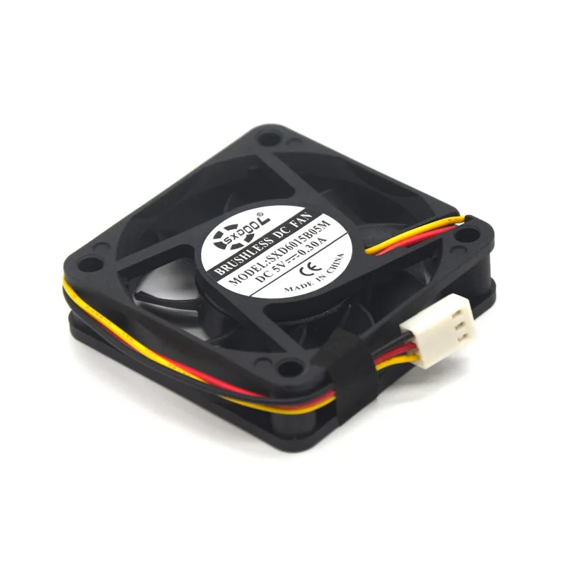 2개 SXDOOL 5V 팬 60MM 3핀 60x60x15mm 6cm 6015 브러시리스 DC 냉각 쿨러 4000rpm 15.4CFM