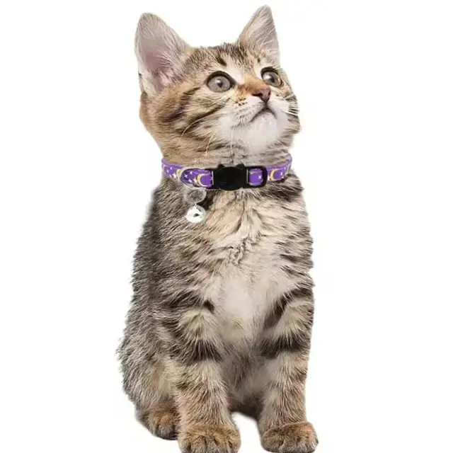 Gold Stars and Moon Cat Collar with Reflective Safety Buckle and Bell Adjustable Cats And Small Dogs Collars 6