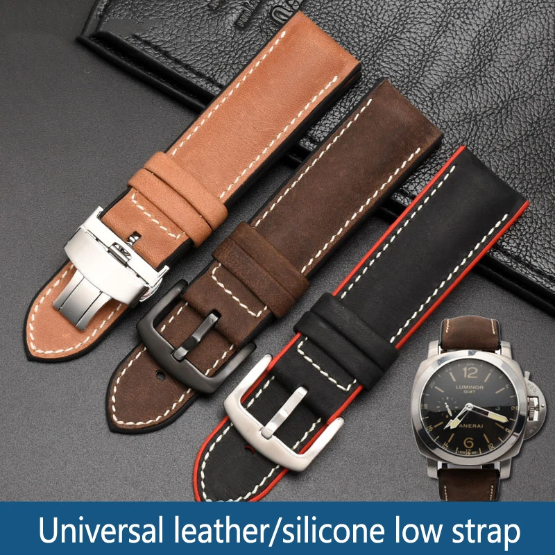 

Frosted Leather Silicone Watchbands For FOSSIL Panerai Longines Craftsman Cowhide Waterproof Rubber Watch Strap 20MM 22MM 24MM