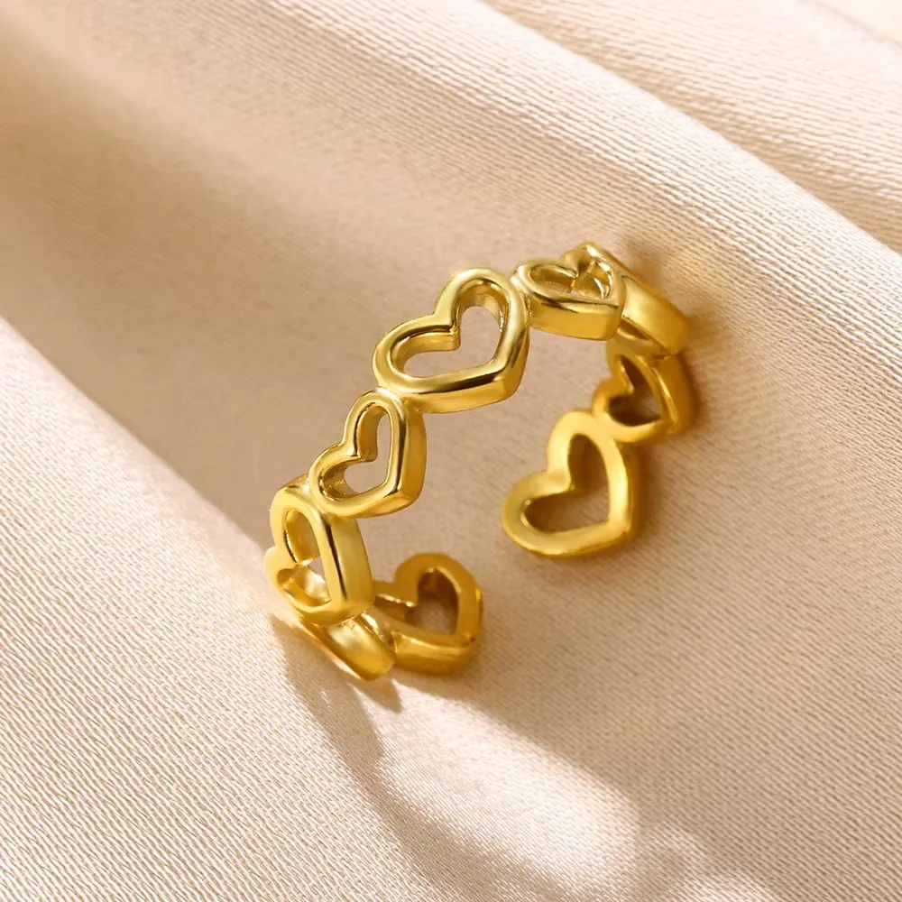 Gold Stainless Steel Hollow Double Rings For Women Wedding