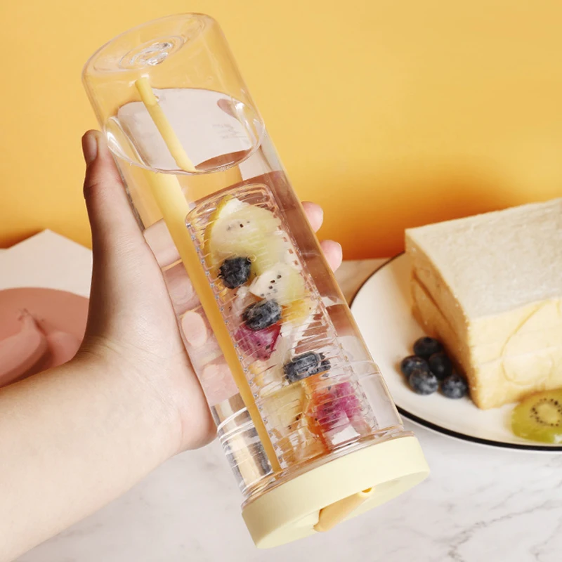 Summer Juice Cups Plastic Straw Cup Creative Water Bottle with Lid Tea Strainer Tumbler Friend Student Outdoor Gym Sport Bottles