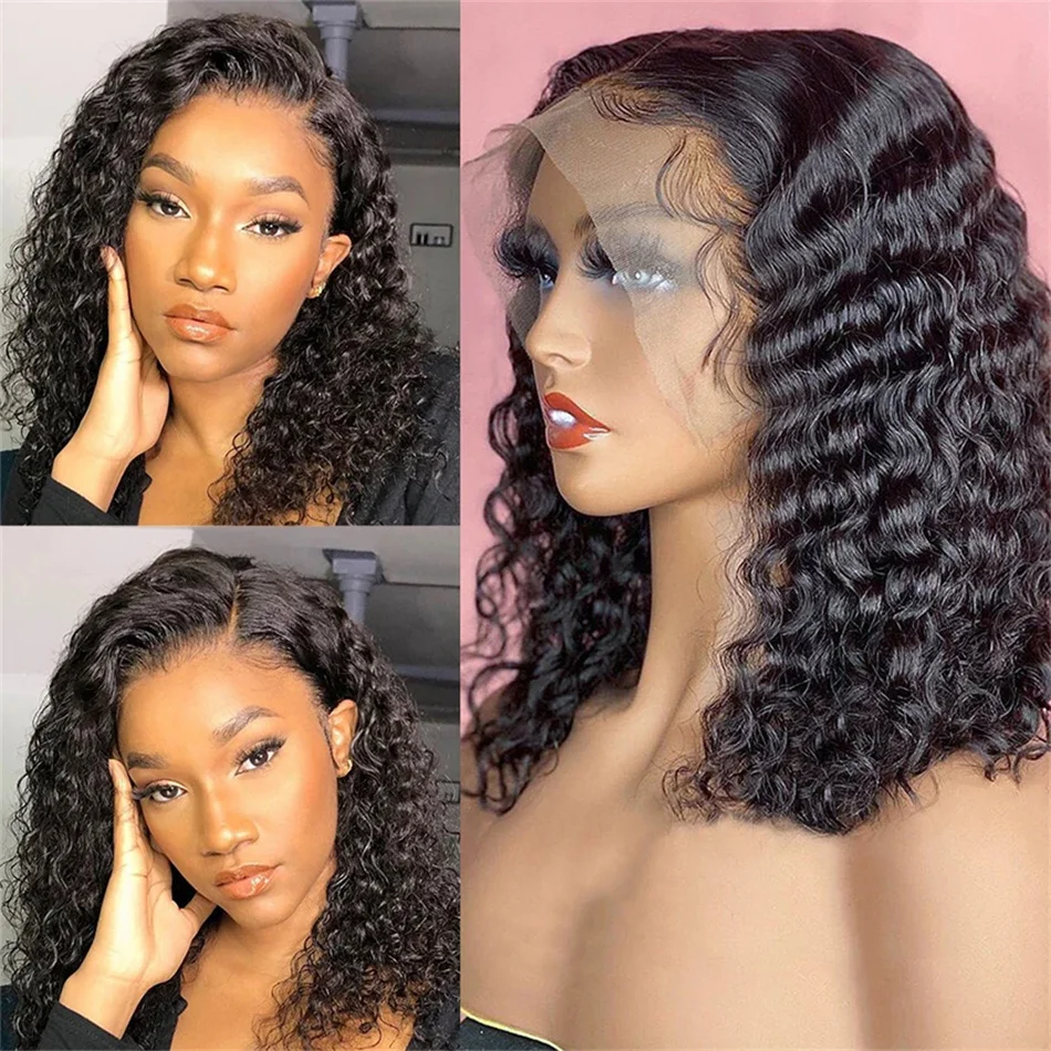 

Curly Bob 13x4 Lace Front Human Hair Wigs For Black Women Brazilian Remy Glueless 4x4 HD Lace Closure Deep Wave Frontal Wigs