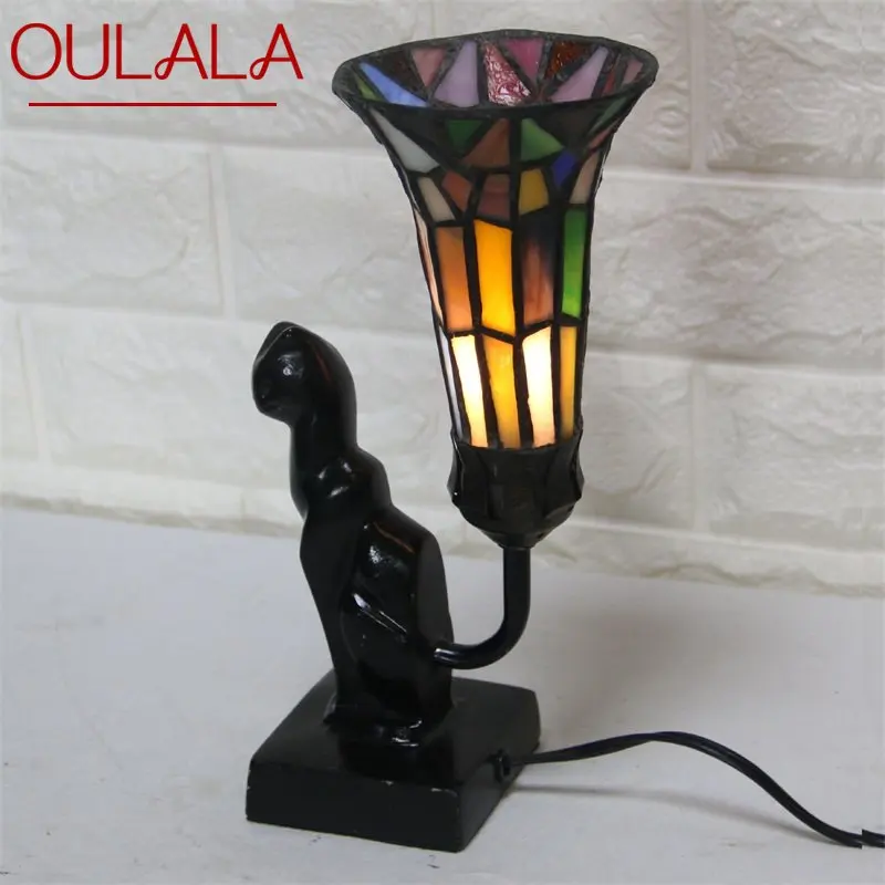 

OULALA Tiffany Glass Table Lamp LED Modern Creative Cat Novelty Desk Light for Decor Home Living Room Bedroom Bedside