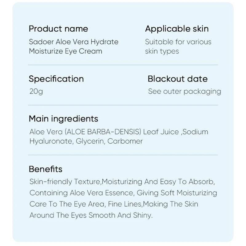 SAODER Aloe Vera Eye Cream Anti Dark Circles Eye Bags Moisturizing Firming Smooth Eye Contour Beauty Health Skin Care Cosmetics