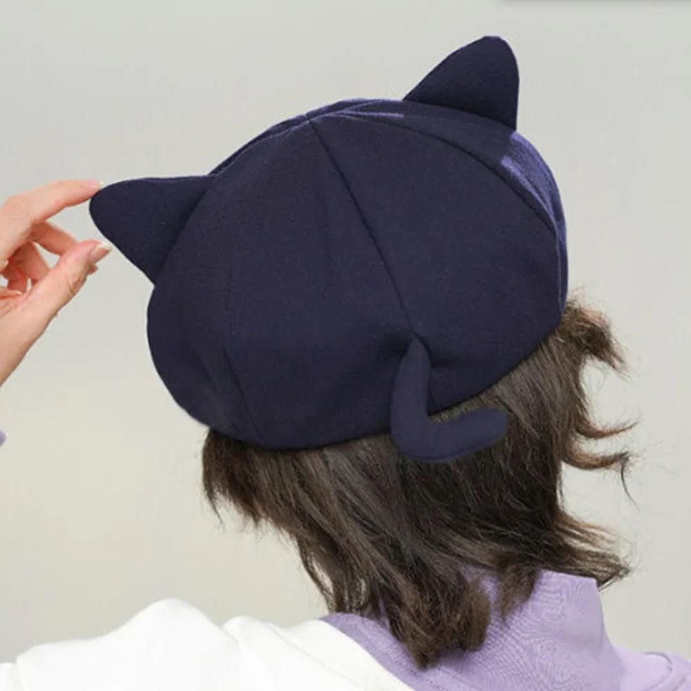 Game Genshin Impact Balladeer Hat Cosplay Kunikuzushi Wanderer Scaramouche Cute Cat Octagonal Cap Beret Cap