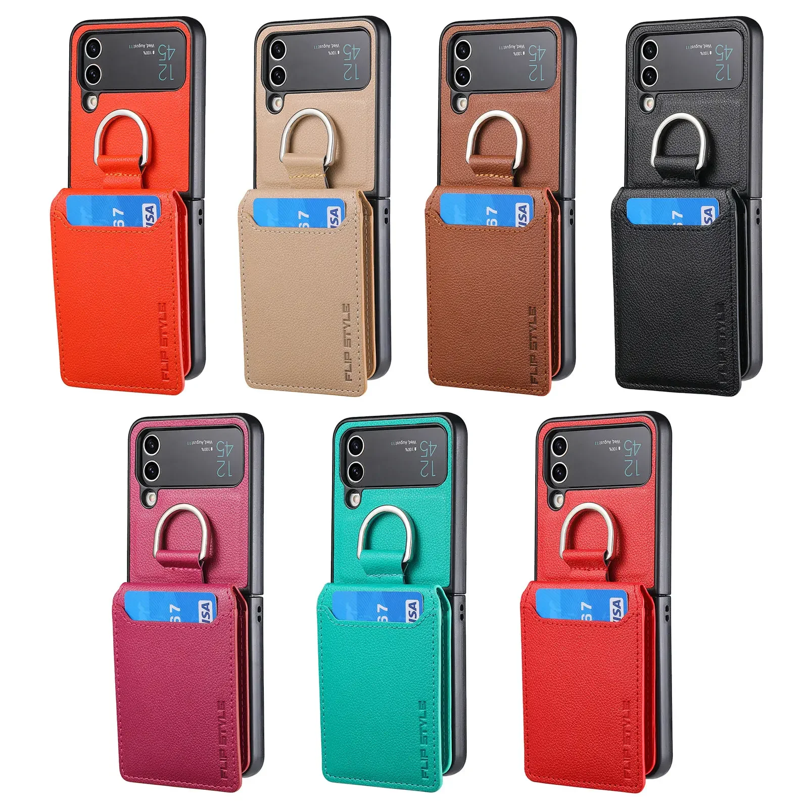 Magnetic Leather Wallet Case with Ring Holder and Kickstand