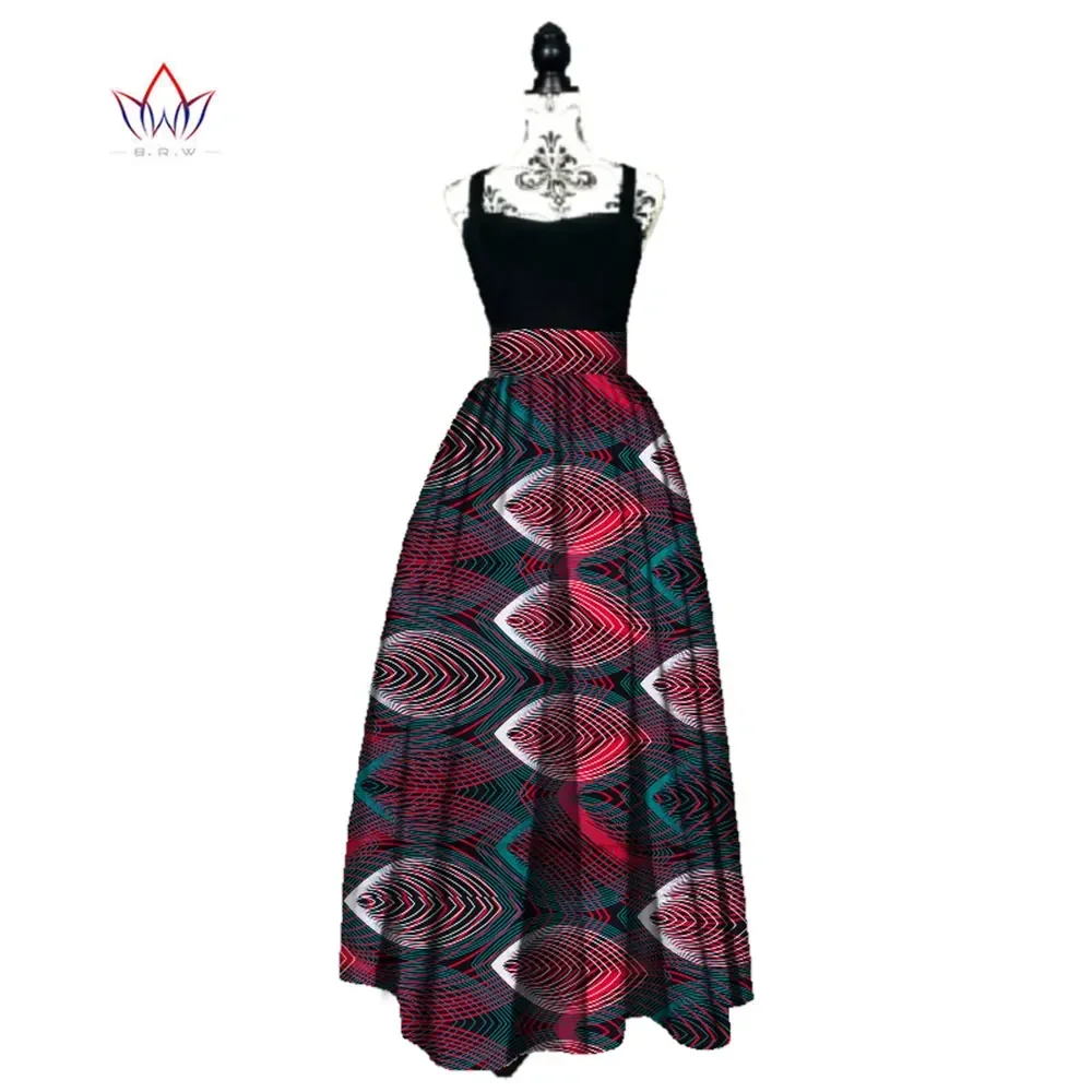 Women African Print Long Skirt Ankara Dashiki High Waist A Line Maxi Long Umbrella Skirt Ladies Clothing BRW WY1744