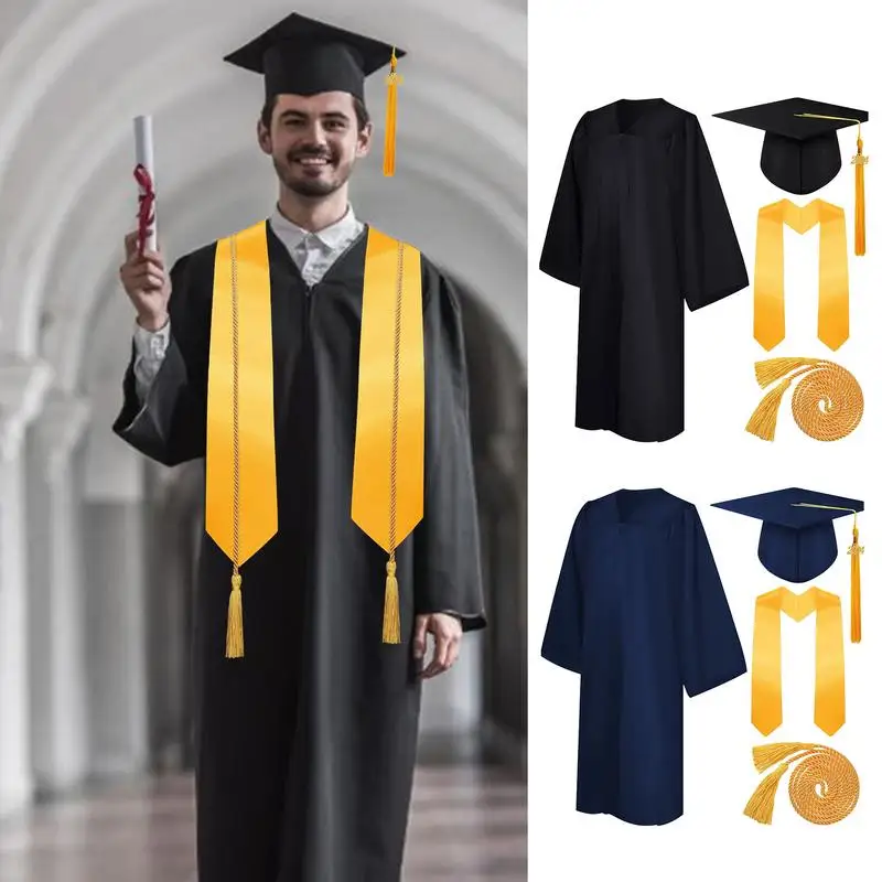 Graduation Gowns College Graduation Caps Uniform Set with Tassel Stole Seal European American Style for Bachelor