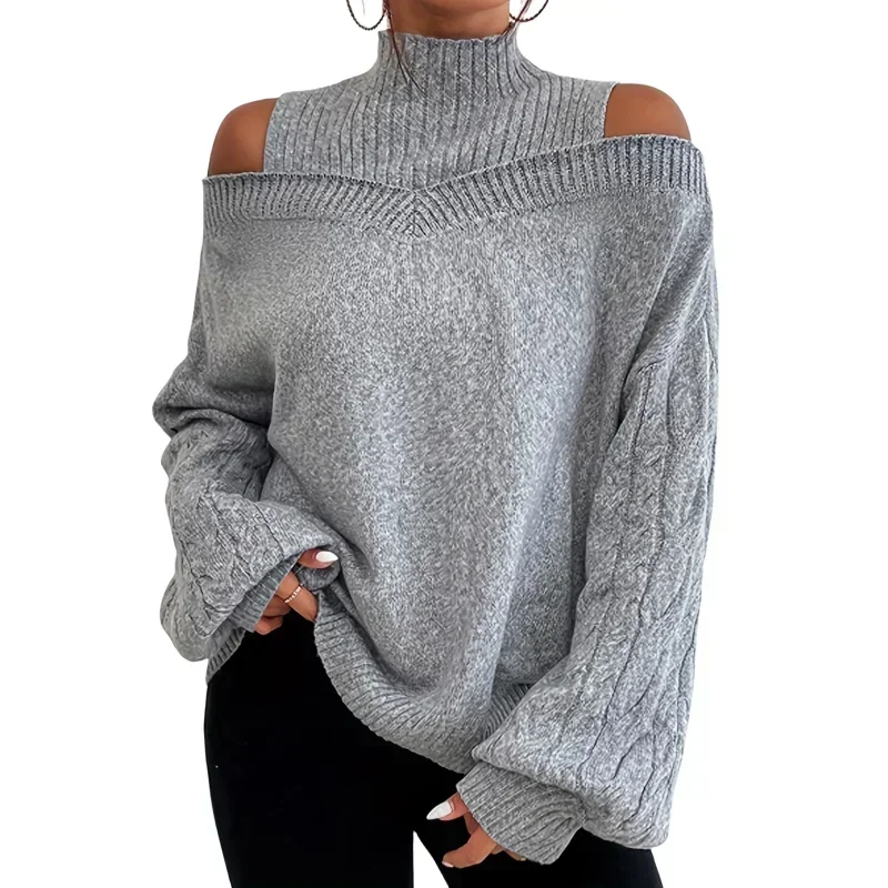 

Sexy Off Shoulder Sweaters Women Fashion Knitwears Autumn and Winter New High Collar Loose Pullovers Knit Tops Clothes 30241