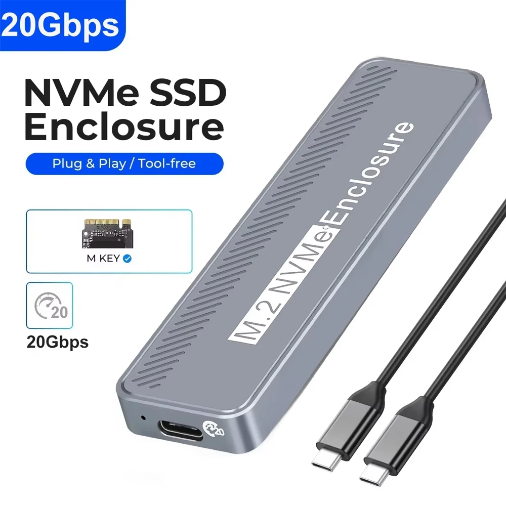 M.2 SSD 인클로저 NVMe 20Gbps PCIe SSD 박스 (NVMe PCIe SSD 디스크 박스, NVMe M 키 솔리드 스테이트 드라이브 케이스, UASP ASM2364 지원)