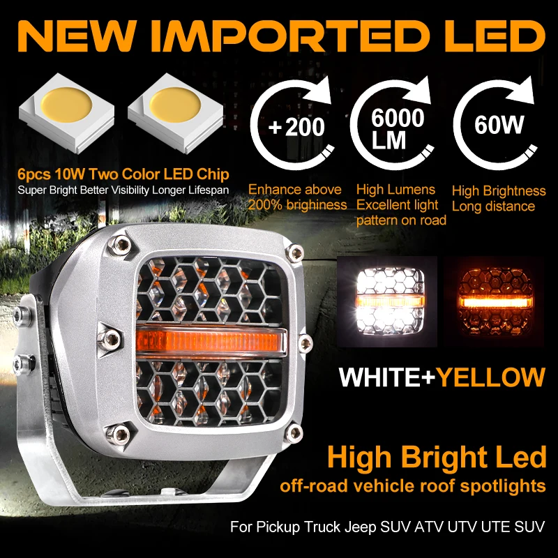 2pcs 60W Super Bright LED Spotlights, 6000LM White Martinique