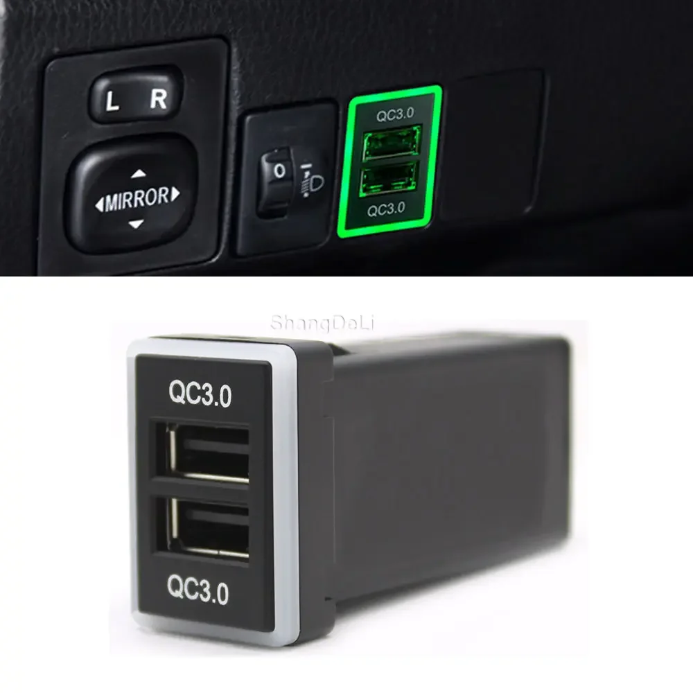 

New Modified QC3.0 Intelligent Fast Phone Charging USB Charger Socket Adapter for Toyota Corolla RAV4 Camry Prado LAND CRUISER