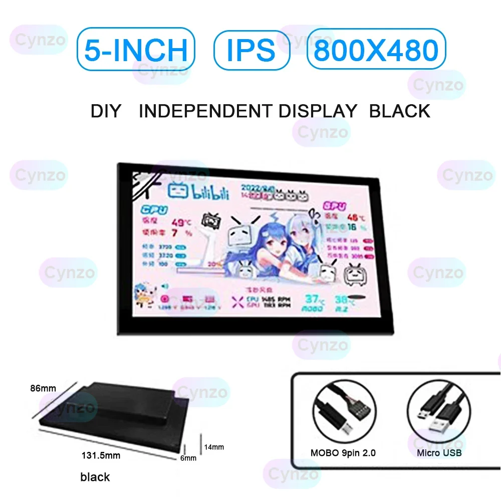 

5 Inch Computer Secondary Screen,IPS USB Dynamic Display,DIY Gamer PC CPU GPU RAM HDD Monitoring AIDA64 Black/White