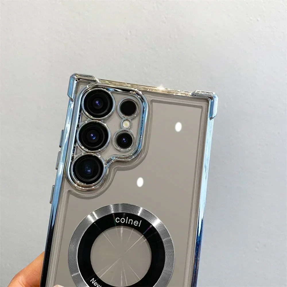 Original Plating Magnetic Transparent Phone Case for Samsung Galaxy S24 Ultra S23 Fe S22 Plus Clear Shockproof Silicone Cover - Image 5