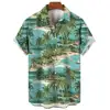 Summer Fashion Men's Short Sleeve Shirt Hawaiian Coconut Tree Print Street Casual Seaside Vacation Oversized Men's Shirt Tops 5