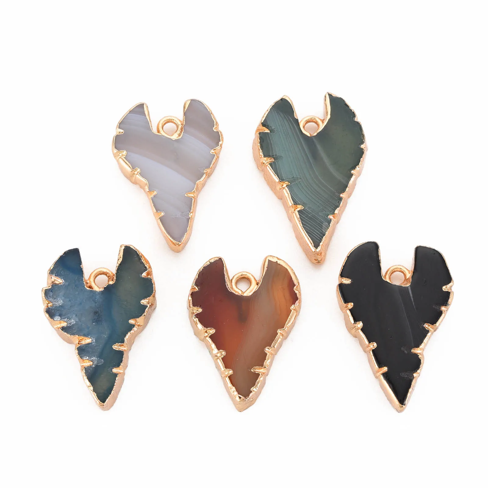 

Pandahall 5Pcs Heart Shape Natural Agate Pendants With Light Gold Color Plated Iron Findings for Necklace Bracelet Jewelry