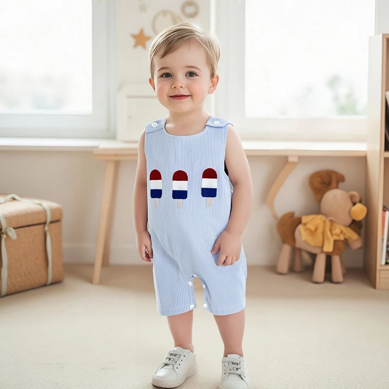 Adorable 4th of July Stars and Stripes American Flag Print Sleeveless Romper Patriotic Baby Outfit for Summer Fun 3