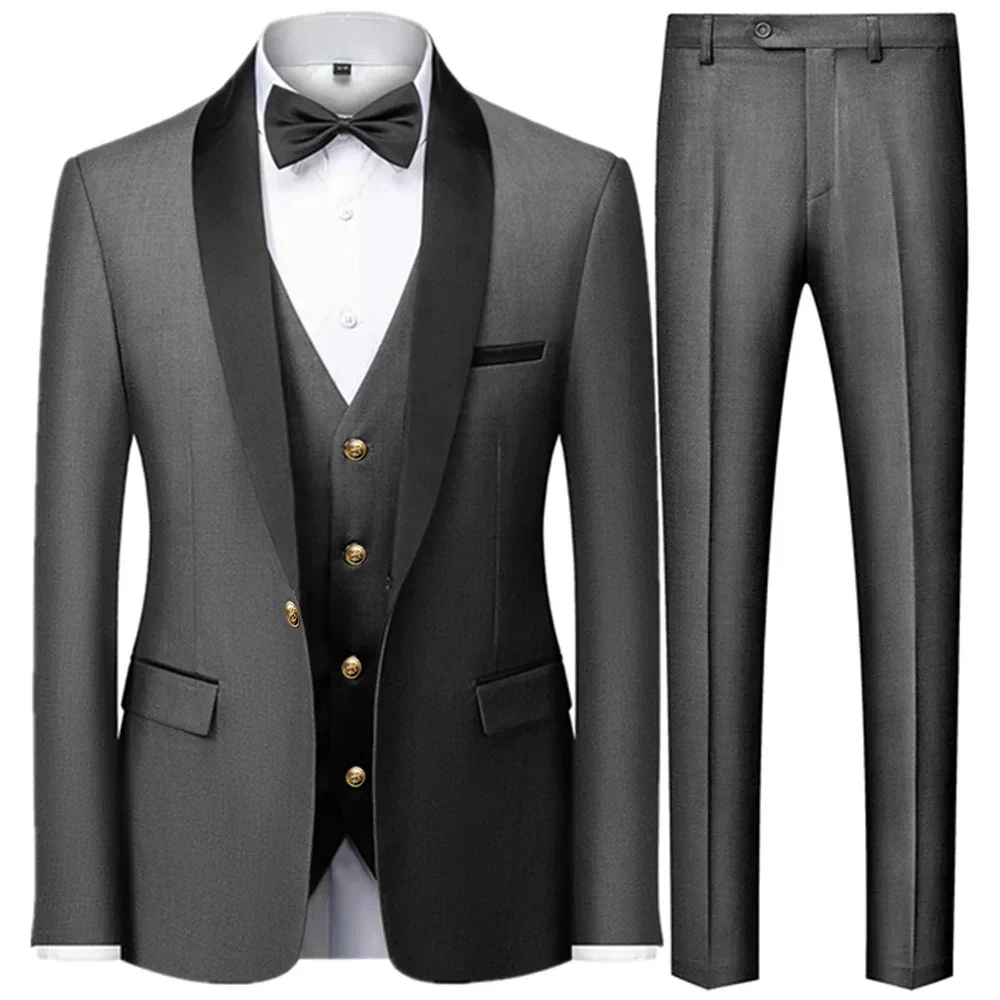 New Costume Clothing Luxury Party Stage Men's Suit Groomsmen Regular Fit Tuxedo 3 Peice Set Jacket+Trousers+Vest Blazers Pants 4