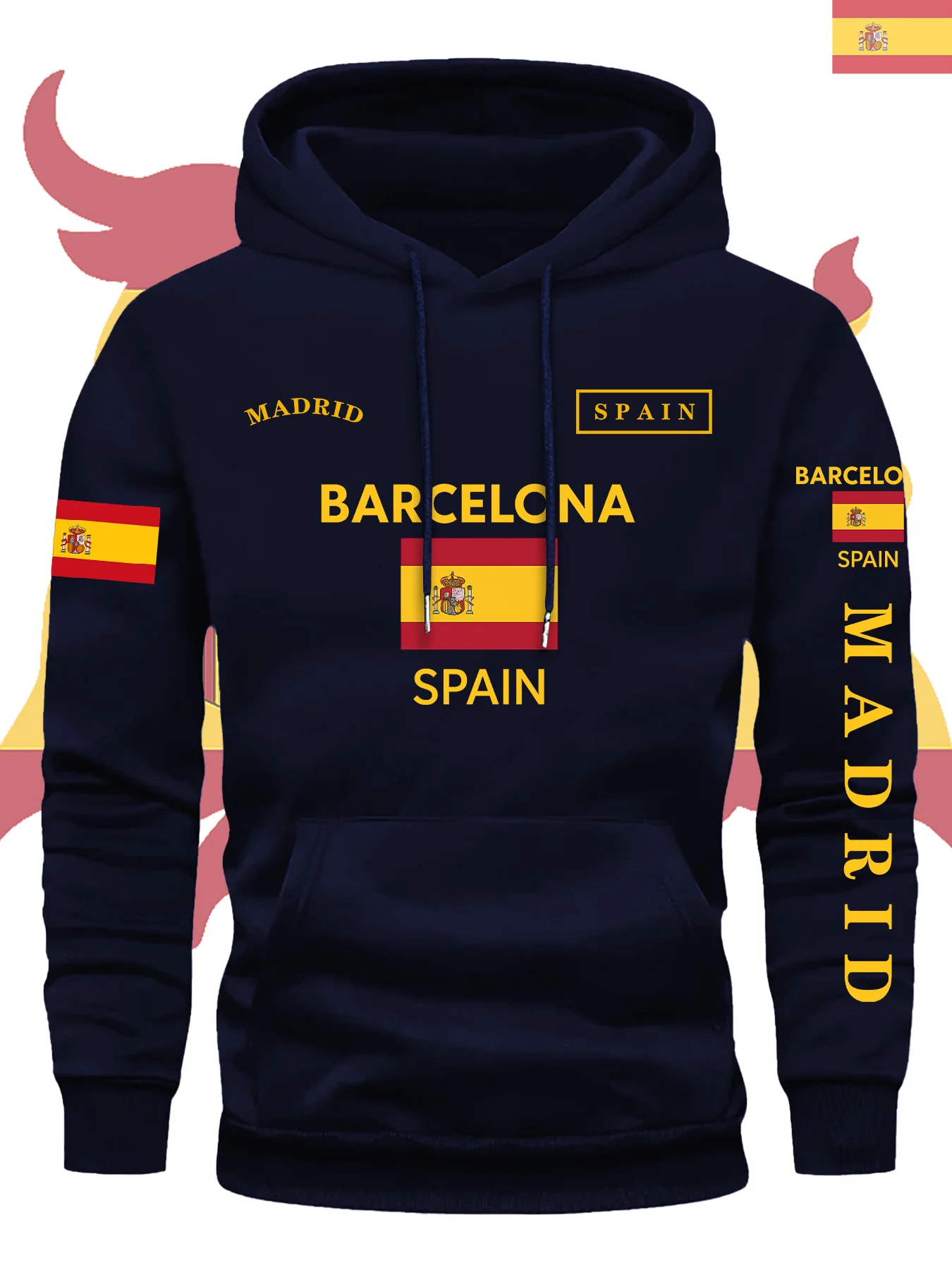 Spanische Flagge Drucken Trendy Männer Frauen Mit Kapuze Sweatshirt Herbst Winter Täglich Outdoor Urlaub Fitness Casual Lose Warme Sportswear