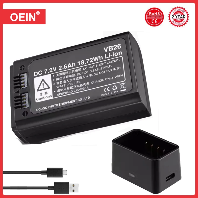 

VC26 VB26 VB26A DC 2600 мАч Вт-ч USB Сменное зарядное устройство для литий-ионных аккумуляторов для Godox V860III V1 V850III Flash Speedlite