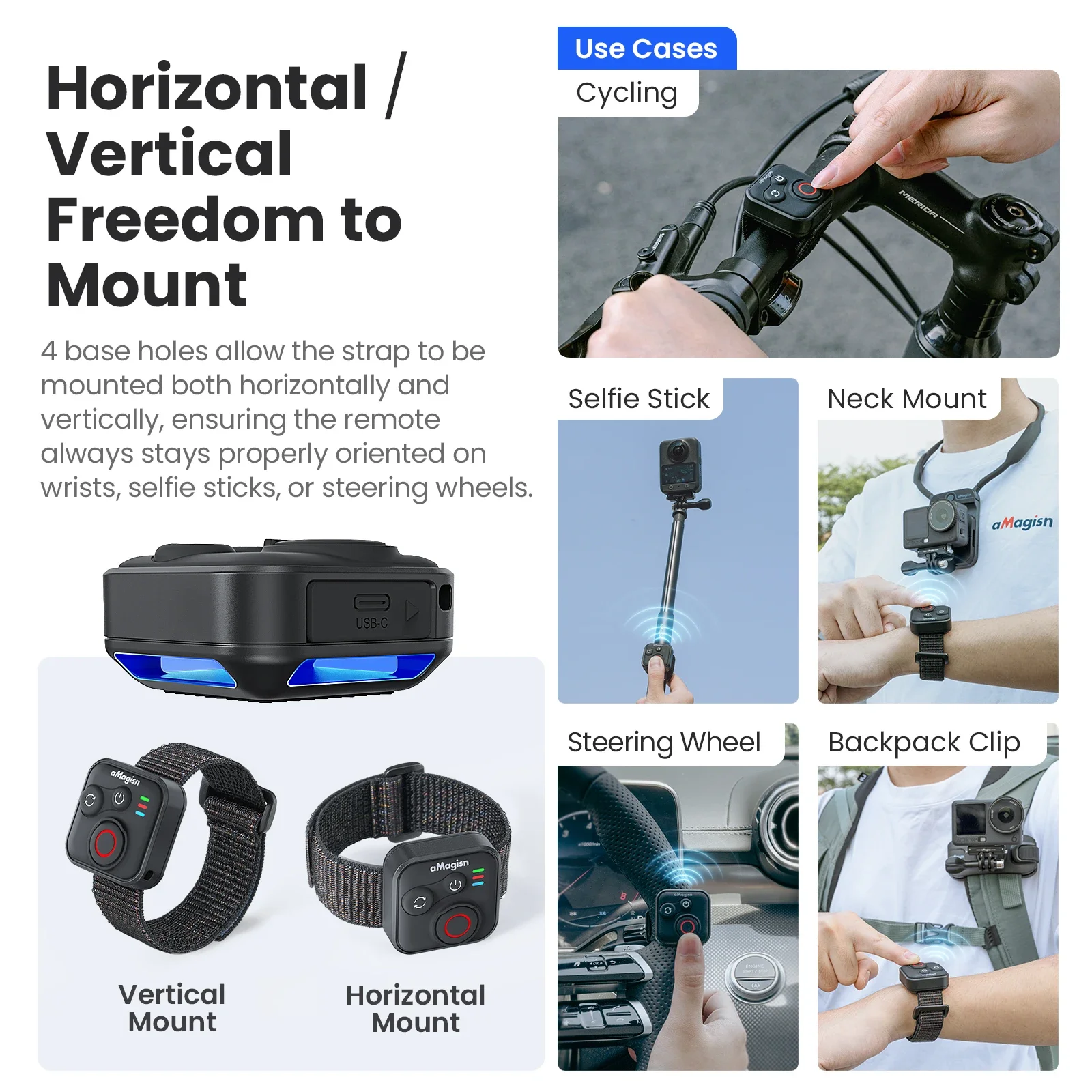 Bluetooth Wireless Remote Control for DJI ACTION 6/ ACTION 5 PRO/ACTION 4/OSMO 360 Selfie Wrist Strap Accessory