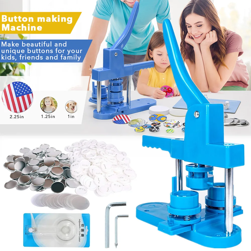 25/32/58MM Badge Button Maker Machine with 100Pcs Button Parts+Circle Cutter+Mold, DIY Pin Brooch Badges Press Maker Machine Set