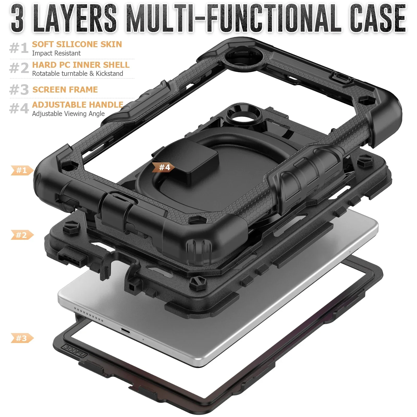 Enhanced Protective Tablet Case with 360° Rotatable Turntable & Kickstand, Heavy Duty