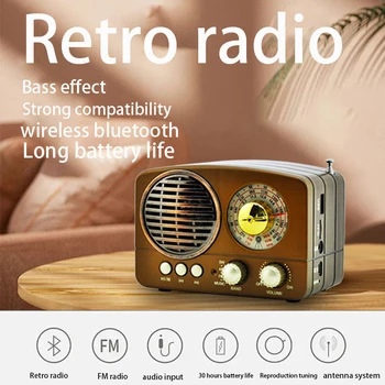 휴대용 레트로 라디오 무선 블루투스 HIFI 스피커 스테레오 헤드셋 FM AM SW USB AUX TF 카드 MP3 멀티미디어 클래식 수신기