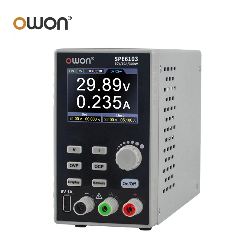 OWON SPE 프로그래밍 가능한 DC 전원 공급 장치, 디지털 전압 조정기 스위치, 300W, 60V, 10A, 60V, 5A, 2.8 인치 LCD, 10mV, 1mA 해상도, SPE6103