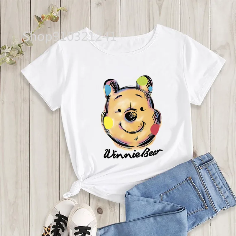 

Cartoon Winnie Bear T-shirts Girl Graphic Tee Printed Winnie The Pooh Casual Women's T-Shirt Short Sleeves Fashion Top