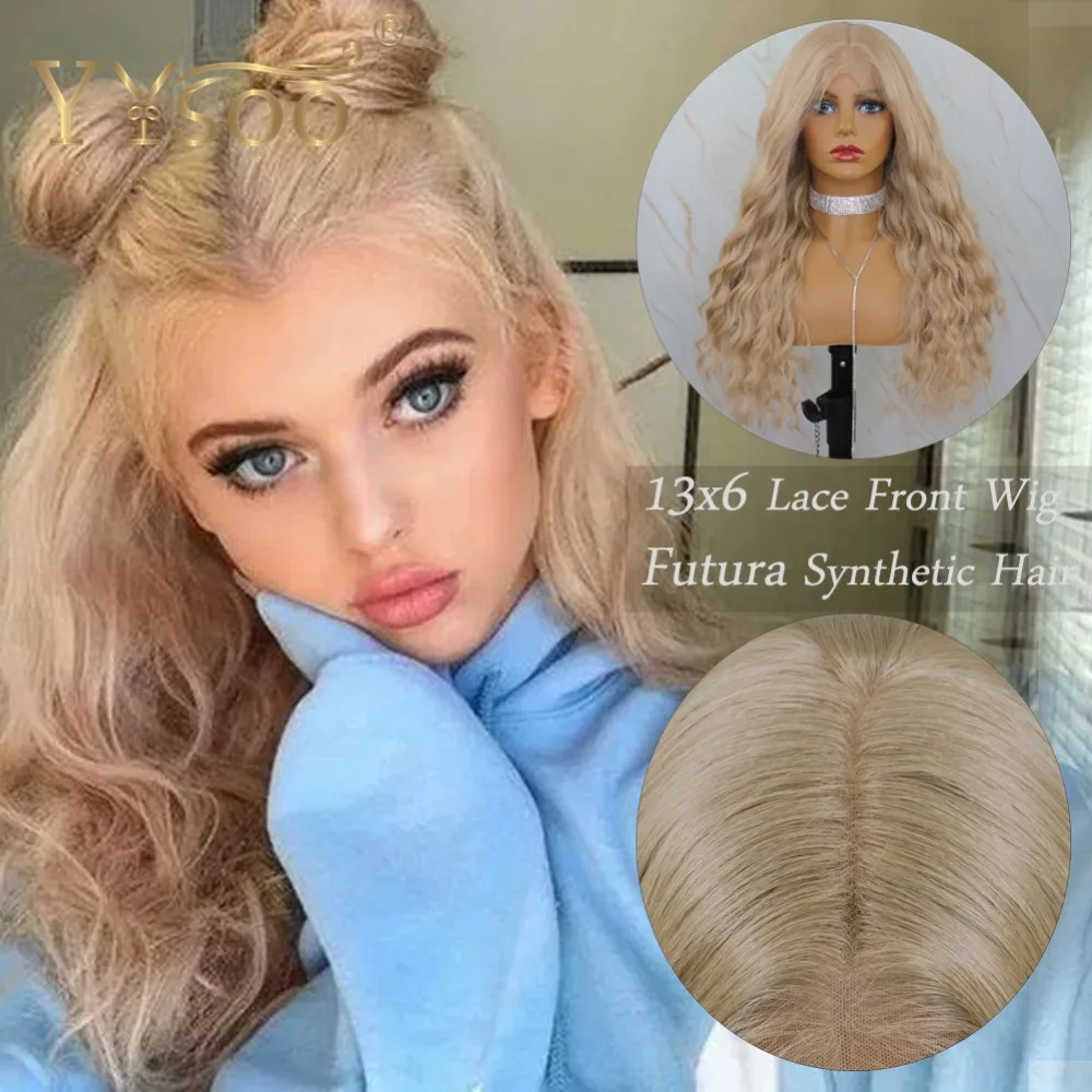 

YYsoo 103 Blonde Kinky Curly13x6 Synthetic Lace Front Wigs for Women Japan Futura Heat Resistant Loose Wave Wig Natural Hairline